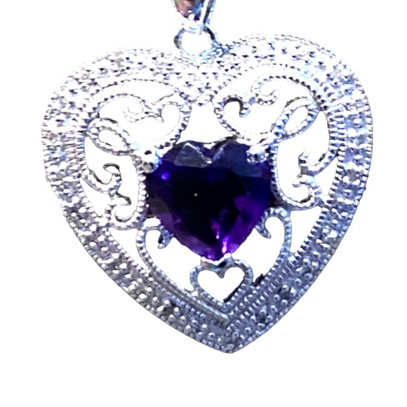 Sterling Silver Amethyst Heart Necklace - Picture 4 of 6